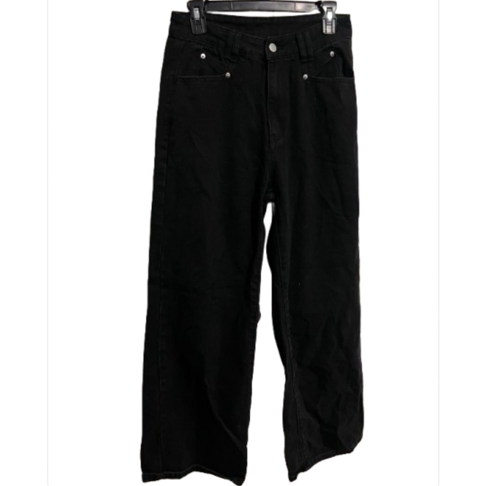Black Denim Wide-Leg Pants. Size XS/S. - Picture 3 of 7